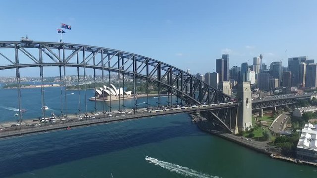 Aerial from Australia Sydney Harbour bridge 4K Skyline boat cruise