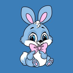 Obraz premium Blue cute baby rabbit cartoon illustration isolated image