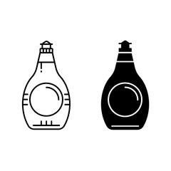 Cosmetic bottle black silhouette and line icon. Tube for liquid soap, shower gel or dishwashing detergent on isolated white background.