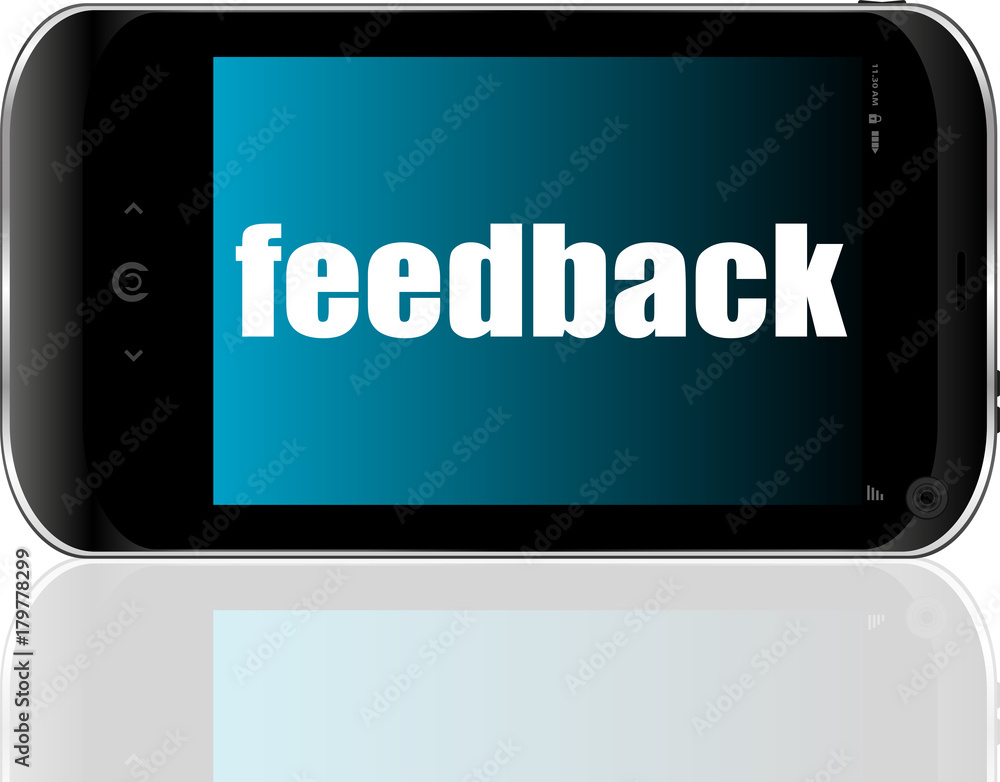 Poster web design concept. smartphone with text feedback on display