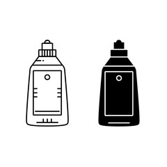 Cosmetic product bottle - black silhouette and line icon on isolated background. Household detergent vector illustration. 