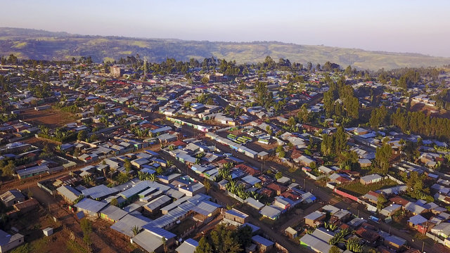 aerial view of tin roof town in rural Ethiopia