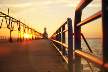 Obraz premium Lighthouse at sunset, St Joseph, Michigan