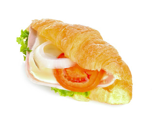 Croissant Ham cheese on white background