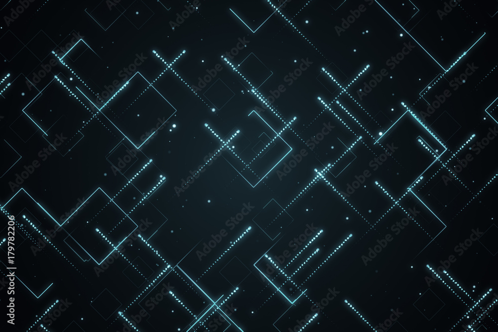 Poster abstract technologic background with stripes and particles 3d illustration