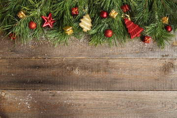 Christmas card on wooden background