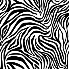 Fototapeta na wymiar Seamless zebra skin pattern. Wallpaper with black stripes on white background. Zebra stripes hunting camouflage.