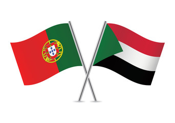 Portugal and Sudan flags.Vector illustration.