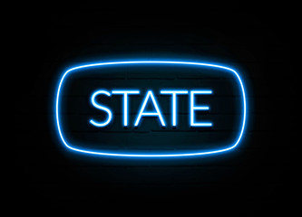 State  - colorful Neon Sign on brickwall