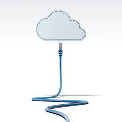 Blue patch cable connecting with cloud. 3d rendering