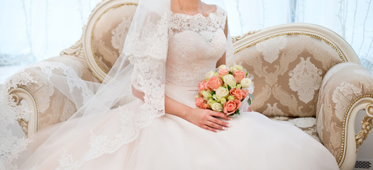Fototapeta na wymiar Bride and wedding bouquet