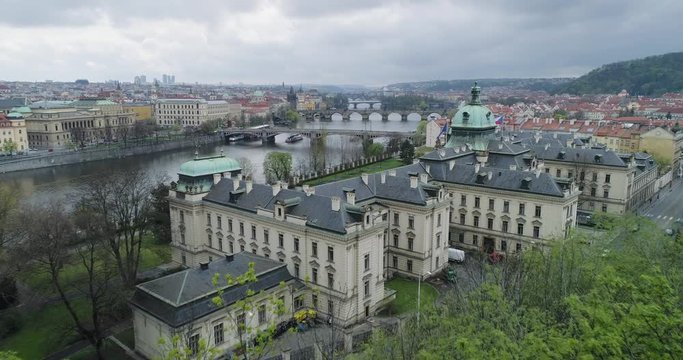 Straka Academy, Strakova akademie, Vltva, Aerial view, Letna garden, Prague