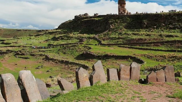 Stone Circle and Chullpa in Sillustani, Puno Region, Peru