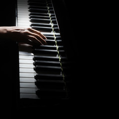 Piano player. Pianist hands piano grand music instrument