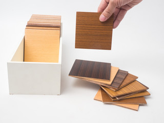 Samples of veneer wood on white background. interior design select material for idea.