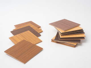 Samples of veneer wood on white background. interior design select material for idea.