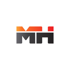 Initial letter MH, straight linked line bold logo, gradient fire red black colors