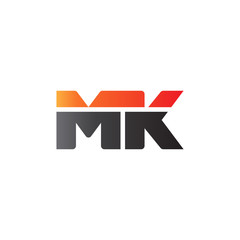 Initial letter MK, straight linked line bold logo, gradient fire red black colors
