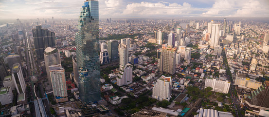 Aerial Panorama Shot Of Central Bangkok Business District, Thailand