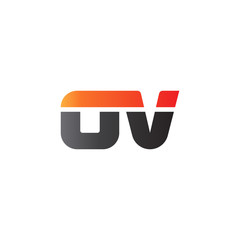 Initial letter OV, straight linked line bold logo, gradient fire red black colors