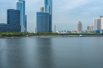 Tianjin city waterfront downtown skyline,China.