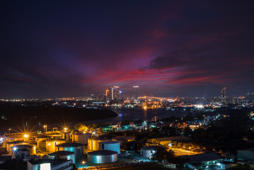 Refinery and oil tank, Petrochemical plant in night time