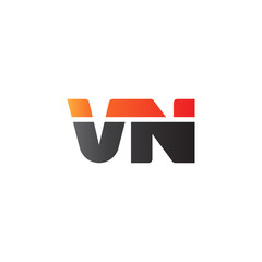 Initial letter VN, straight linked line bold logo, gradient fire red black colors