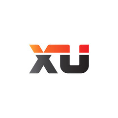 Initial letter XU, straight linked line bold logo, gradient fire red black colors
