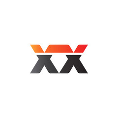 Initial letter XX, straight linked line bold logo, gradient fire red black colors