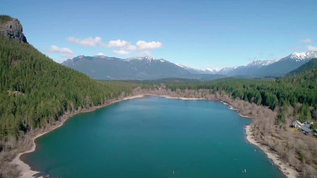Aerial Over Rattlesnake Lake with Ridge and Mt Si in North, Bend Washington