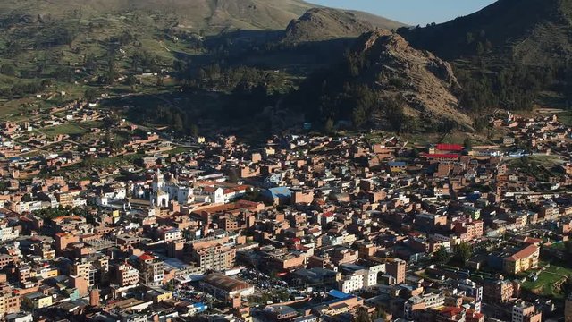 Copacabana Town and Titicaca Lake, elevated view, La Paz Department, Bolivia