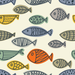 Colorful fish. Seamless pattern with cute ornamental fish. Sea background.