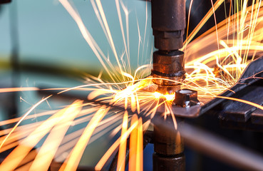 Industrial automotive spot welding machine in car factory 
