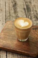 Hot coffee cafe latte on wood table