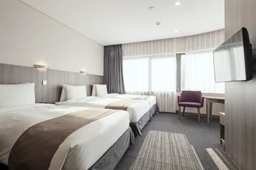 Afwasbaar fotobehang bed room interior at the hotel in seoul © dohee