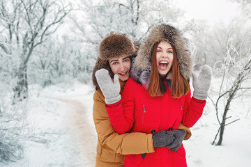 Obraz premium Loving couple of teenagers. Winter