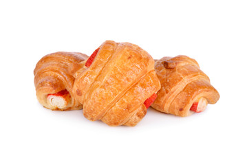 mini croissant with crab stick on white background