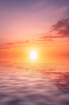 Photo of a heavenly sunset and a bright sun over the sea for wallpaper on your computer desktop.