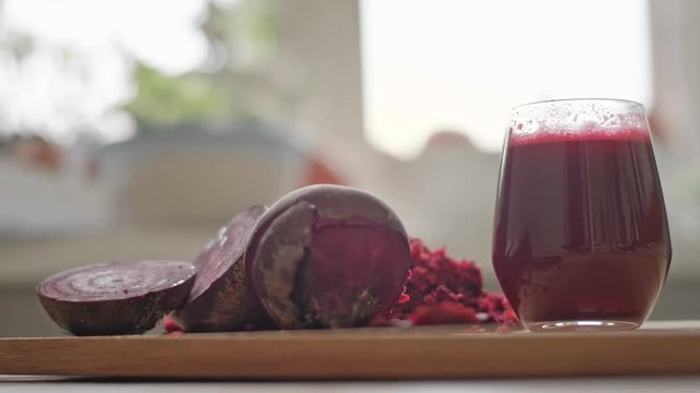 Natural squeezed beet juice. Raw food