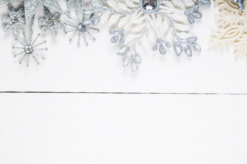Silvery snowflakes. Christmas decor.