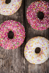 Multicolored donuts close-up