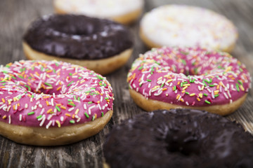 Multicolored donuts close-up