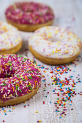 Multicolored donuts close-up