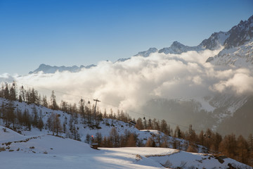 winter in the mountains, low clouds