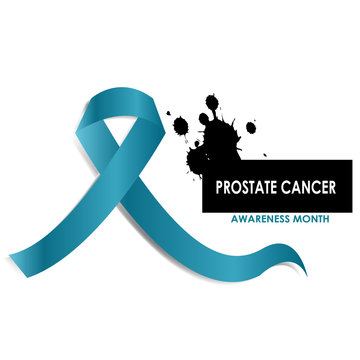 blue bright ribbon with one pointed side symbol for prostate cancer awarenes month isolated background