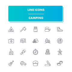 Line icons set. Camping 