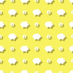 Fototapeta premium Piggy Bank And Dollar Coins Savings Seamless Background