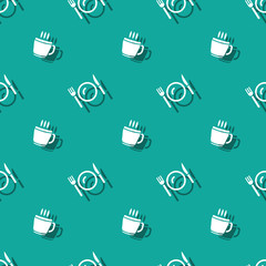 Meal Time Cup Of Hot Drink And Cutlery Seamless Background