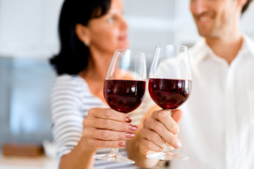 Portrait of a couple having a glass of red wine