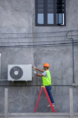 Air Conditioning Technician and A part of preparing to install new air conditioner.